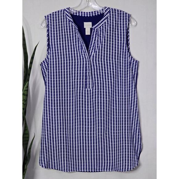 Chicos Blouse Womens 1 Sleeveless V Neck Pullover Tunic Top Blue Casual Career - Picture 1 of 5